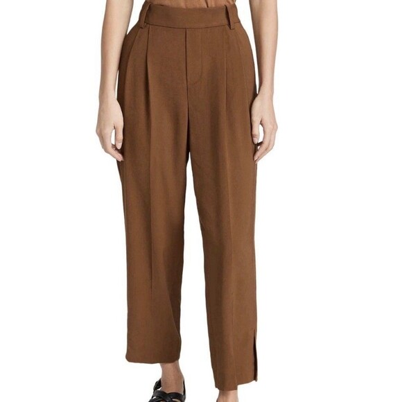 VINCE Stove Pipe Pull On Crop Pants Women XXL Dark Vicuna Ankle Pleated Trouser - Picture 1 of 11